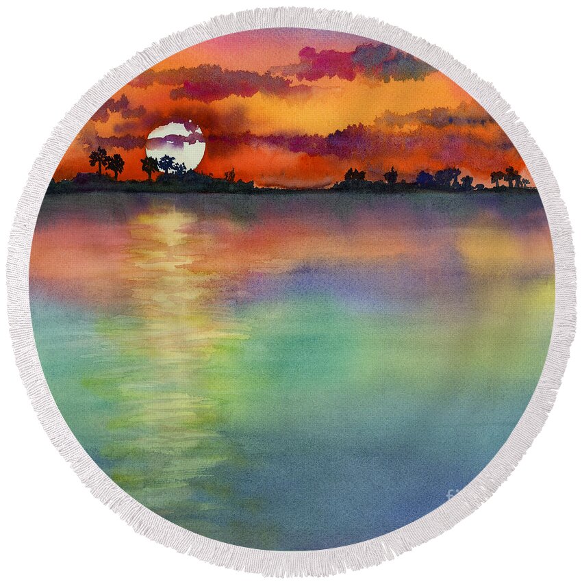 Sunset Round Beach Towel featuring the painting Sunset by Amy Kirkpatrick