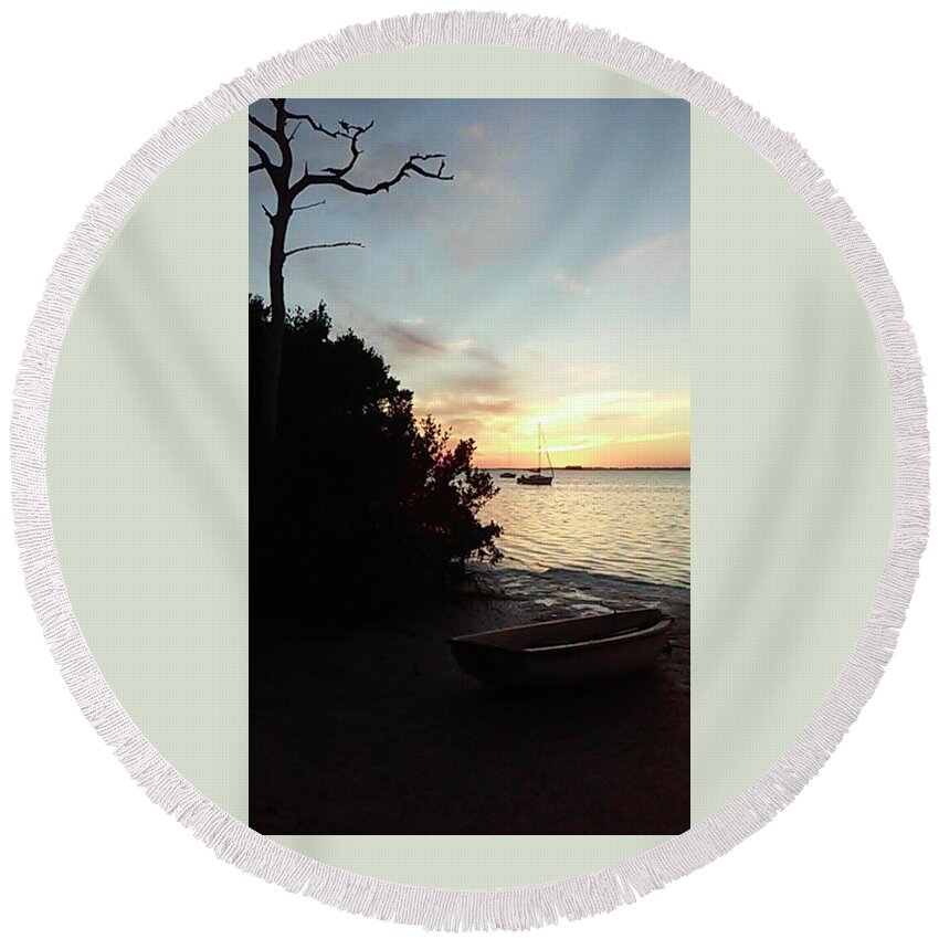Crystal Beach Round Beach Towel featuring the photograph Sunset at Crystal Beach by R Allen Swezey
