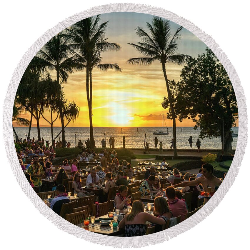 Sunset Round Beach Towel featuring the photograph Sunset At Old Lahaina Luau #1 by Eddie Yerkish