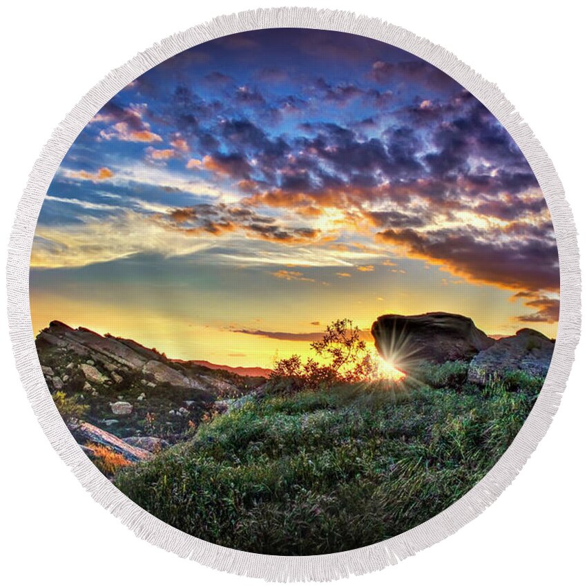Sunset Round Beach Towel featuring the photograph Sunset At Sage Ranch by Endre Balogh
