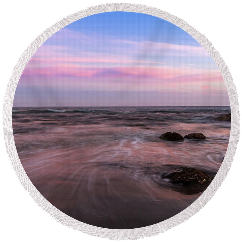 Nature Round Beach Towel featuring the photograph Sunset at the Atlantic by Andreas Levi