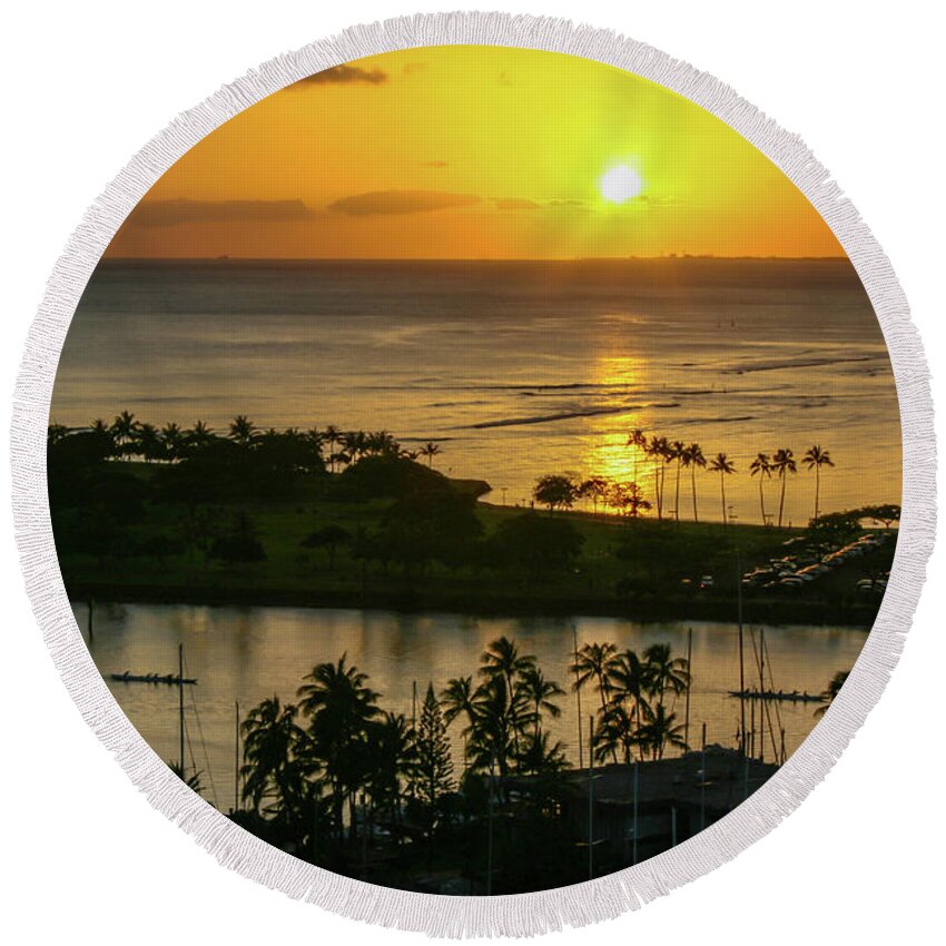 Sunset Round Beach Towel featuring the photograph Sunset at the Harbor by Aashish Vaidya