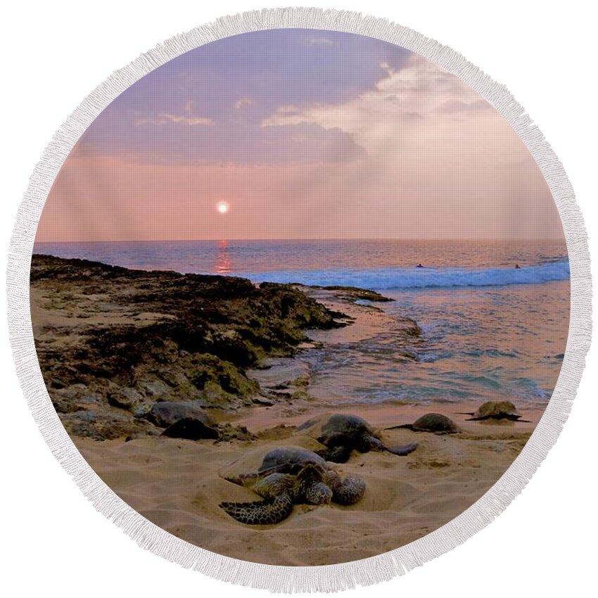Makaha Round Beach Towel featuring the photograph Sunset at Turtle Cove by Craig Wood
