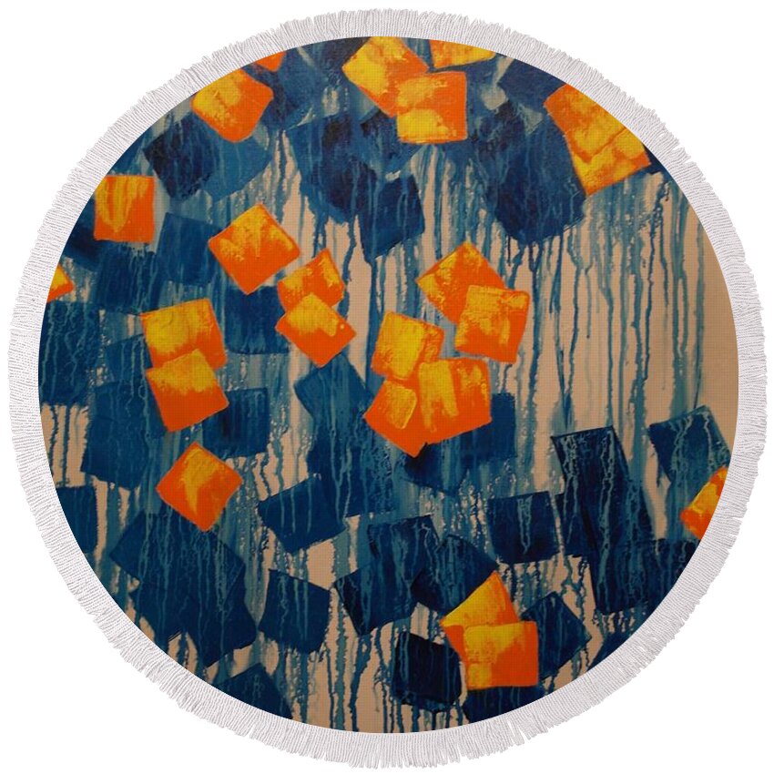 A-fine-art-painting-abstract Round Beach Towel featuring the painting Sunset Beach by Catalina Walker