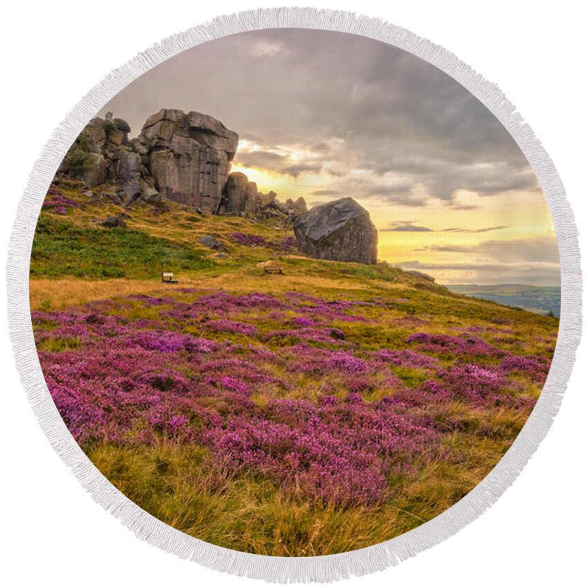 Airedale Round Beach Towel featuring the photograph Sunset by Cow and Calf Rocks by Mariusz Talarek
