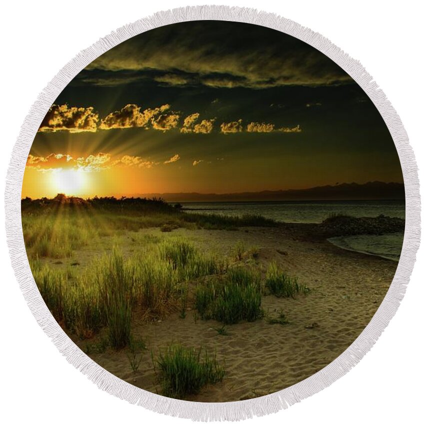 Lake Round Beach Towel featuring the photograph Sunset by Issyk-Kul by Robert Grac