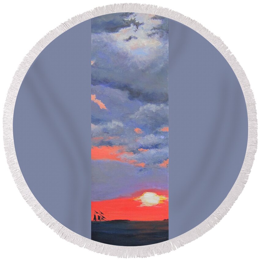 Sunset Round Beach Towel featuring the painting Sunset Celebration by Anne Marie Brown