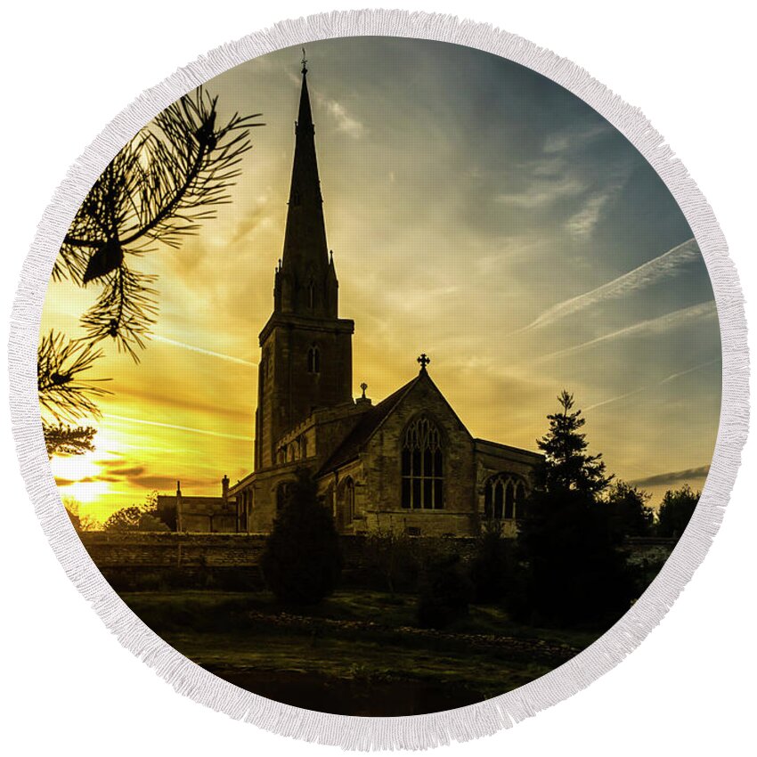 Sunset Round Beach Towel featuring the photograph Sunset Church by Nick Bywater