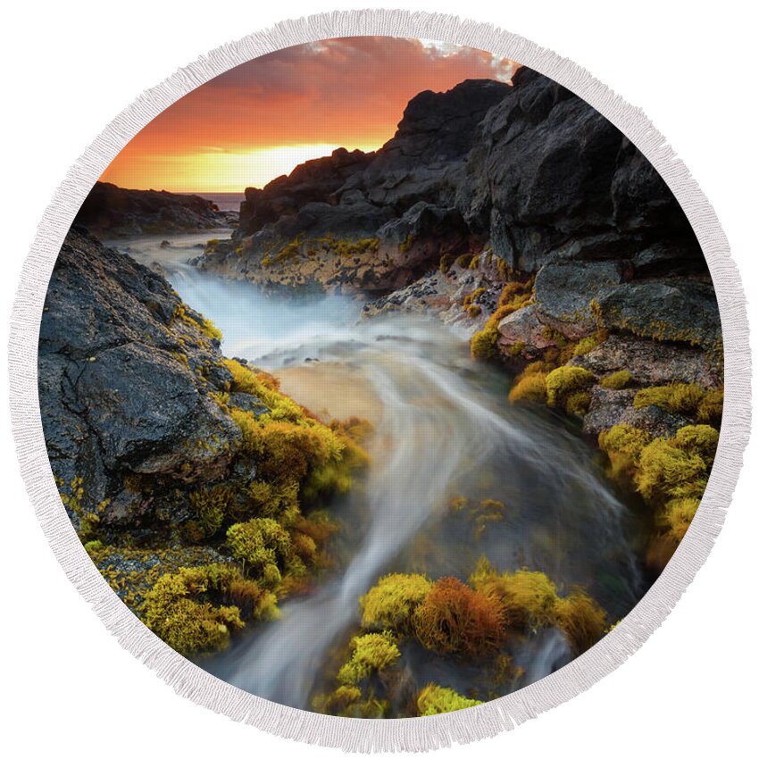 Sunset Round Beach Towel featuring the photograph Sunset Flow by Christopher Johnson