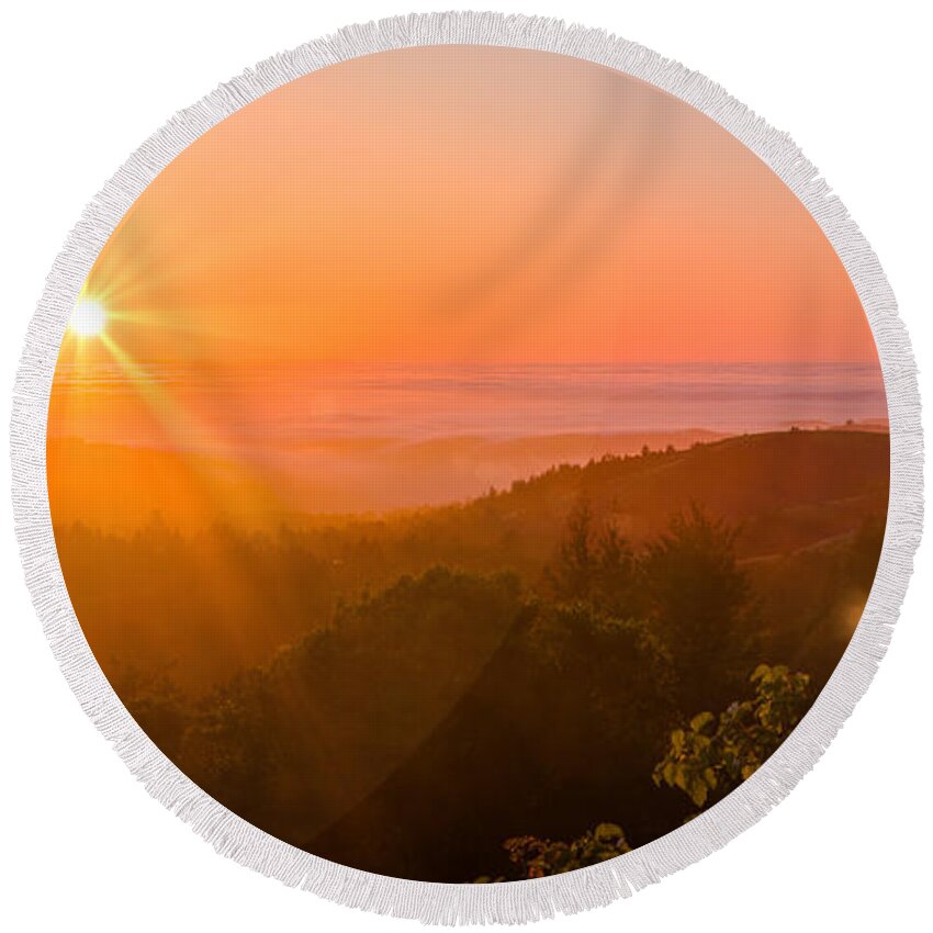 Pacific Round Beach Towel featuring the photograph Sunset Fog over the Pacific #1 by Bryant Coffey
