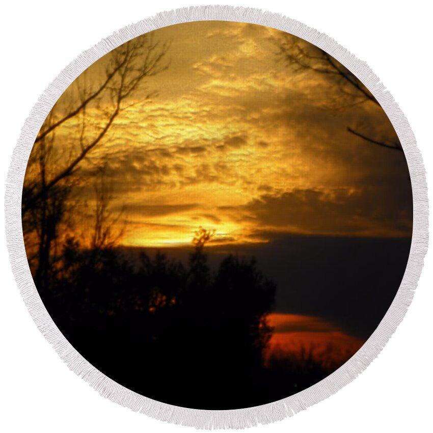 Photo Art Craig Walters Sunset Farm Tree Forest Trees Photograph Woods Sun Set Setting A An The Photographic Artist Artistic Round Beach Towel featuring the digital art Sunset from Farm by Craig Walters