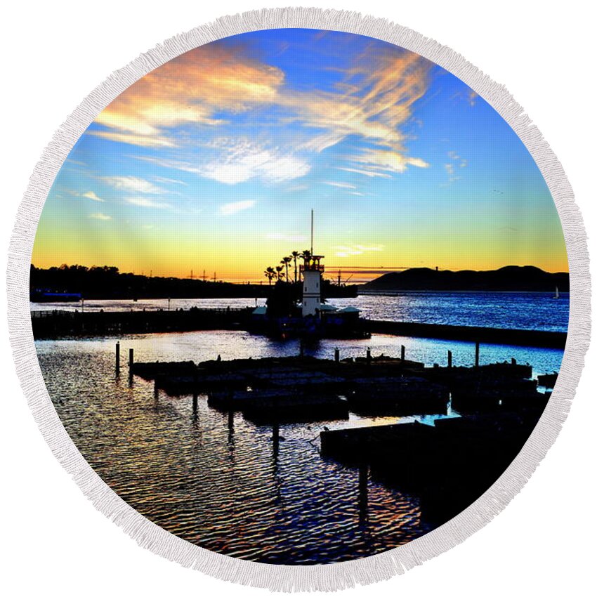 Glenn Mccarthy Round Beach Towel featuring the photograph Sunset From Pier 39 - San Fransisco by Glenn McCarthy Art and Photography