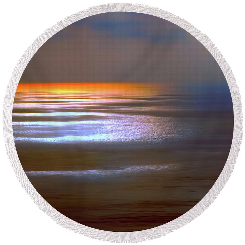 Tranquility Round Beach Towel featuring the photograph Sunset Glow by OLena Art