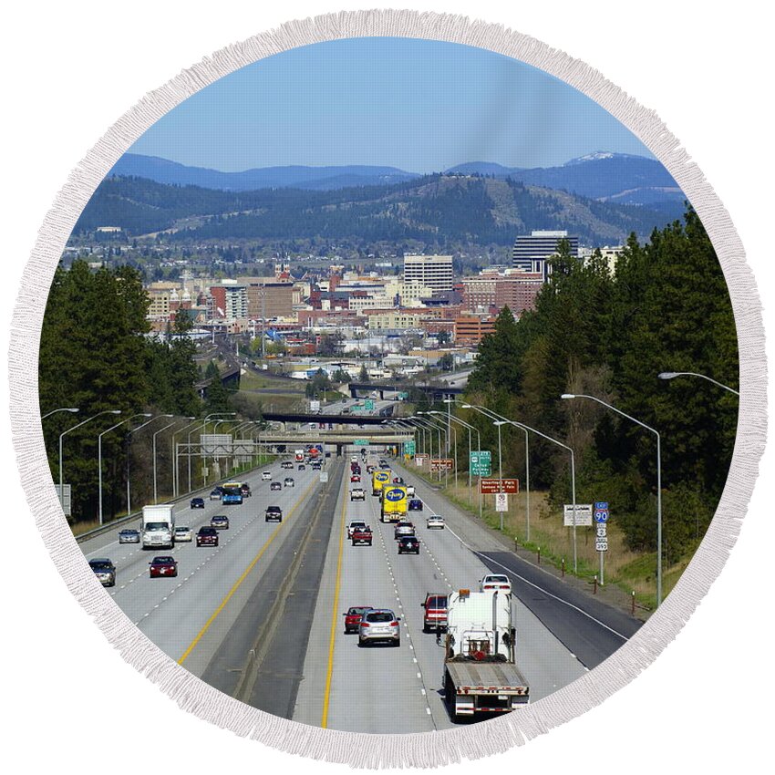 Spokane Round Beach Towel featuring the photograph Sunset Hill Leading in to Spokane by Ben Upham III