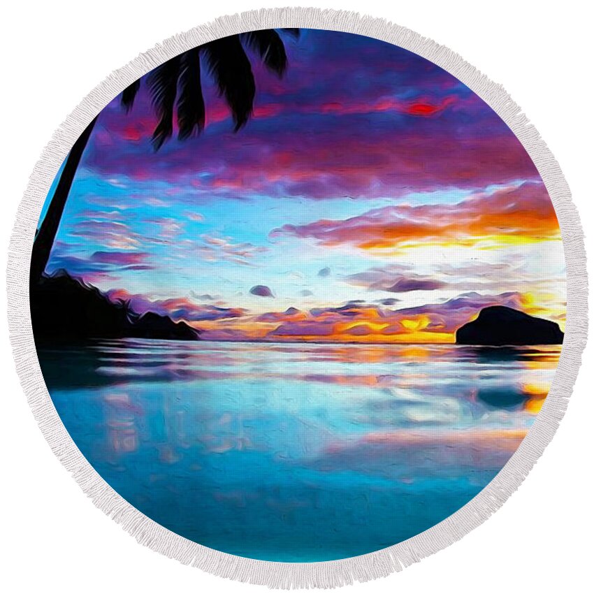 Sunset Colors Round Beach Towel featuring the painting Sunset Never Ends - 03 by AM FineArtPrints