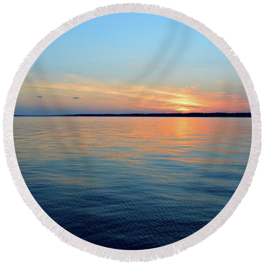 Abstract Round Beach Towel featuring the photograph Sunset On Kempenfelt Bay In August by Lyle Crump