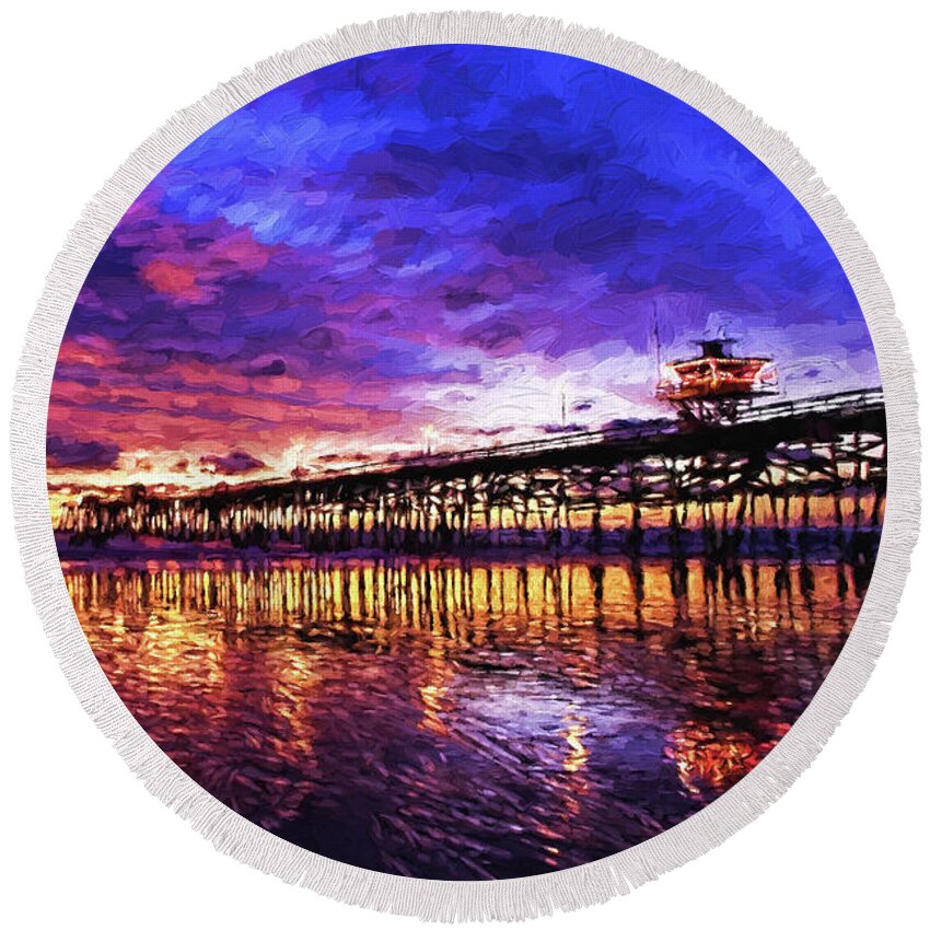 Sunset Round Beach Towel featuring the painting Sunset On San Clemente, Nbr 1C by Will Barger
