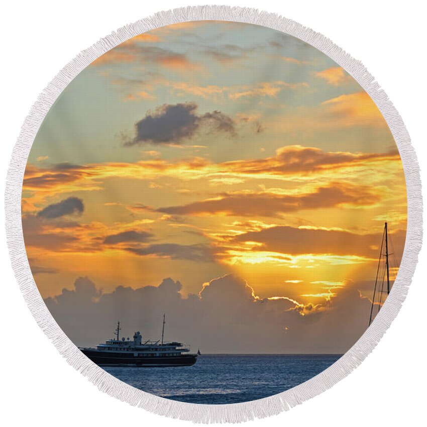 Simpson Bay Round Beach Towel featuring the photograph Sunset on Simpson Bay Saint Martin Caribbean by Toby McGuire