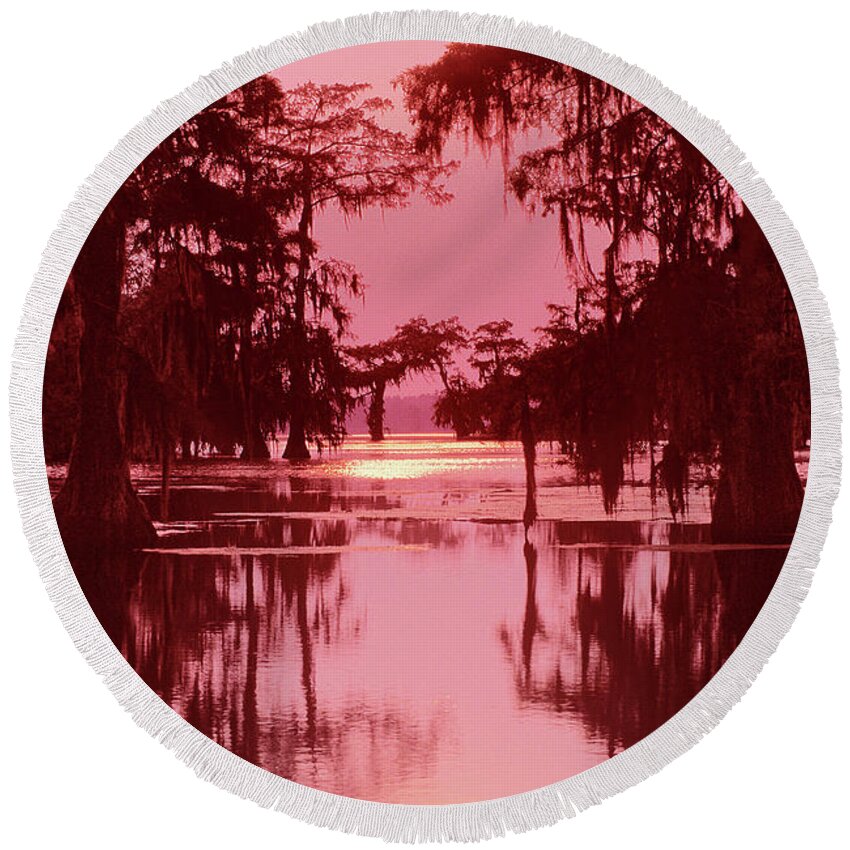 North America Round Beach Towel featuring the photograph Sunset on the Bayou Atchafalaya Basin Louisiana by Dave Welling
