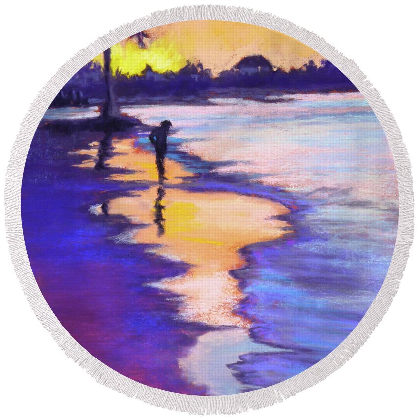 Sunset Round Beach Towel featuring the painting Sunset on the Beach by Lisa Crisman