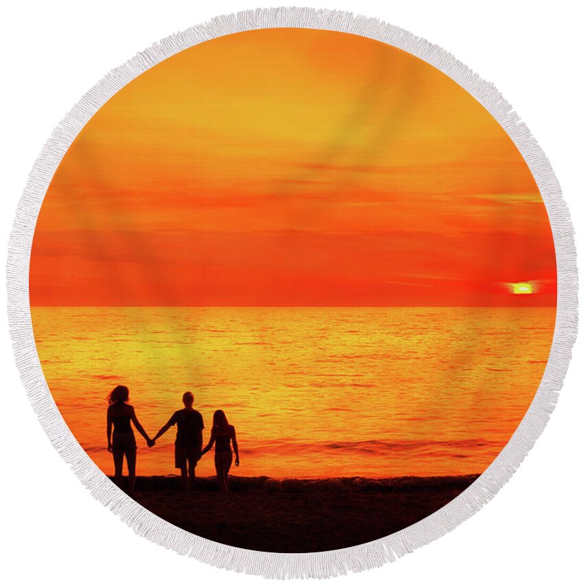 Sunset On The Beach Round Beach Towel featuring the digital art Sunset On The Beach by Randy Steele