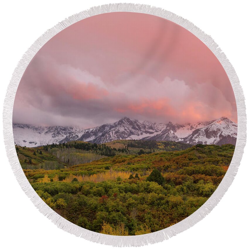 Colorado Round Beach Towel featuring the photograph Sunset on the Dallas Divide Ridgway Colorado by Ronda Kimbrow