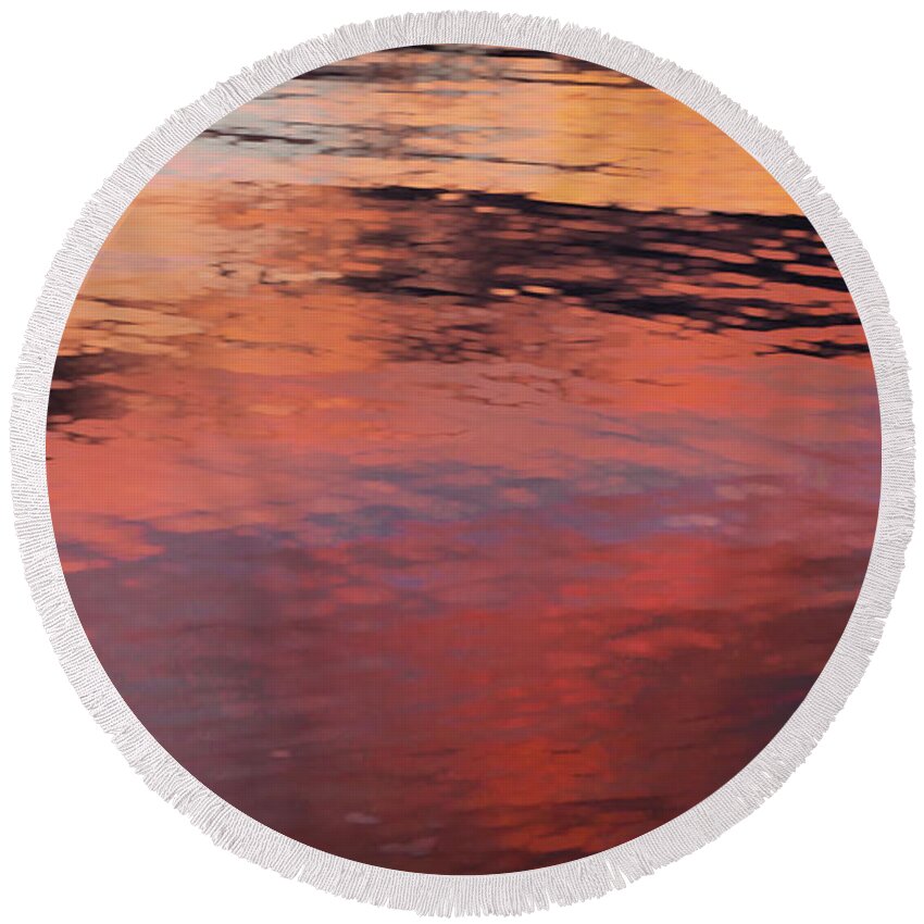 Theresa Tahara Round Beach Towel featuring the photograph Sunset On Water by Theresa Tahara