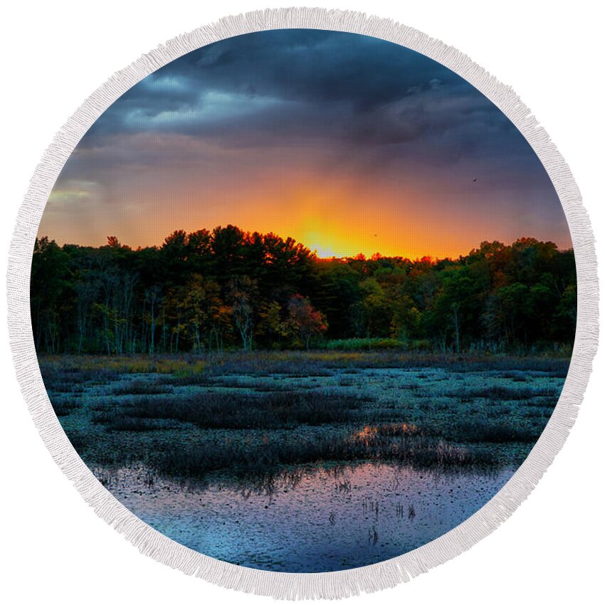 Sunset Round Beach Towel featuring the photograph Sunset over Ipswich River by Lilia D