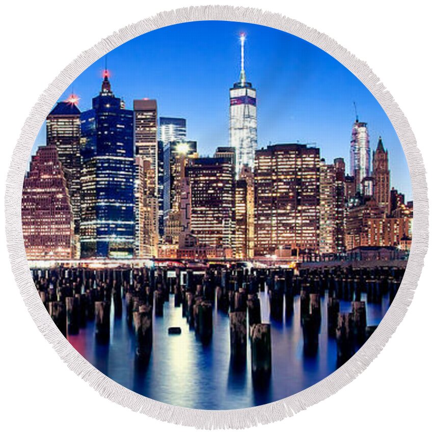 New York City Skyline Round Beach Towel featuring the photograph Magic Manhattan by Az Jackson