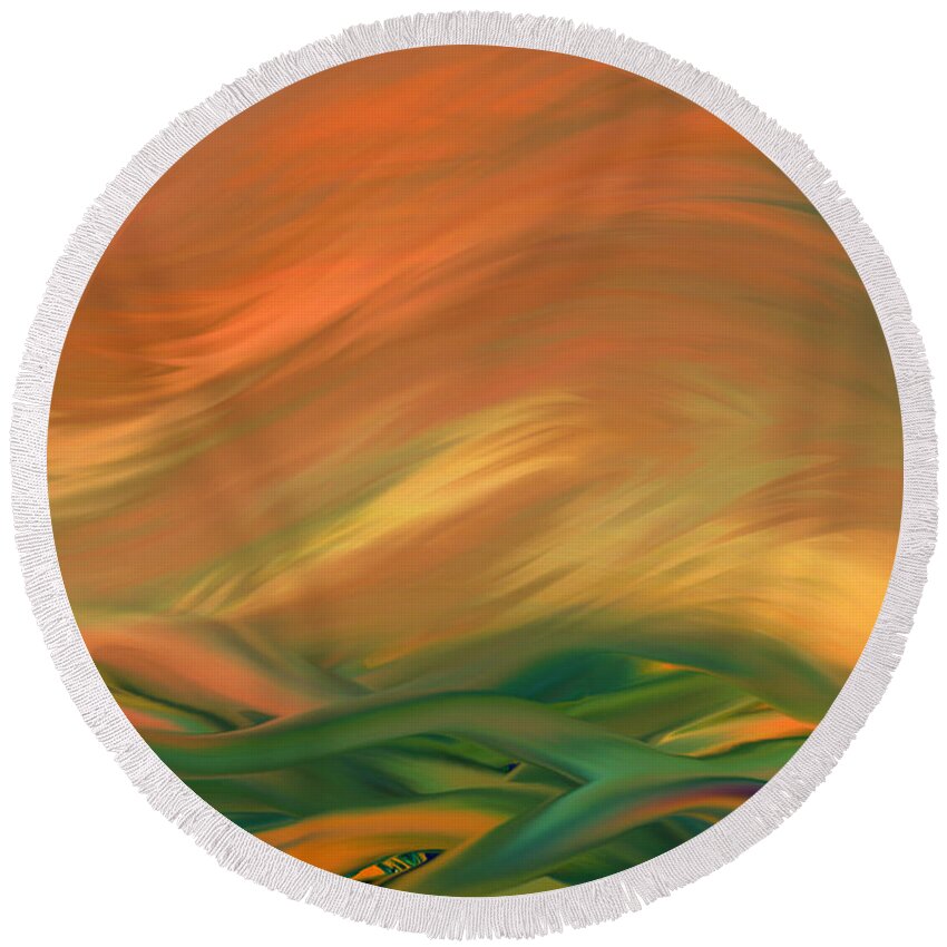 #sunset Round Beach Towel featuring the digital art Sunset over the sea of worries by Giada Rossi