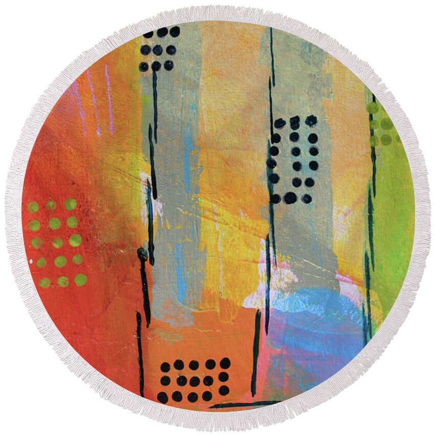 Abstract Round Beach Towel featuring the mixed media Sunset Park by April Burton