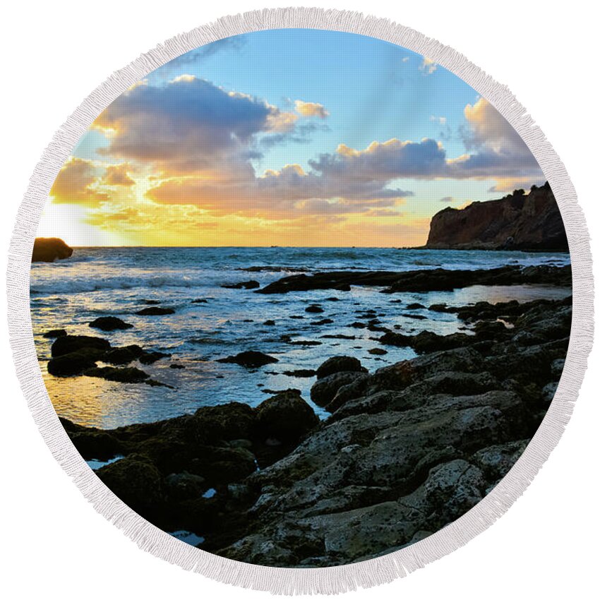 Los Angeles Round Beach Towel featuring the photograph Sunset Pelican Cove by Kyle Hanson