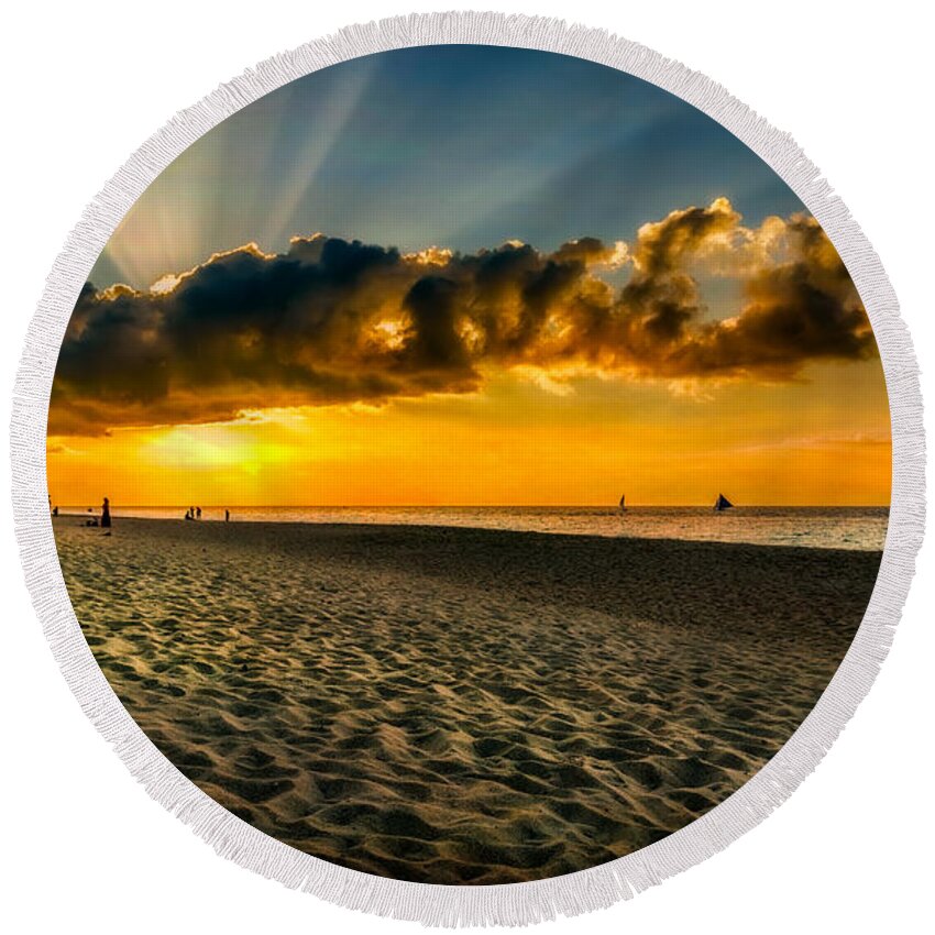 Sunset Round Beach Towel featuring the photograph Sunset Puka beach by Adrian Evans