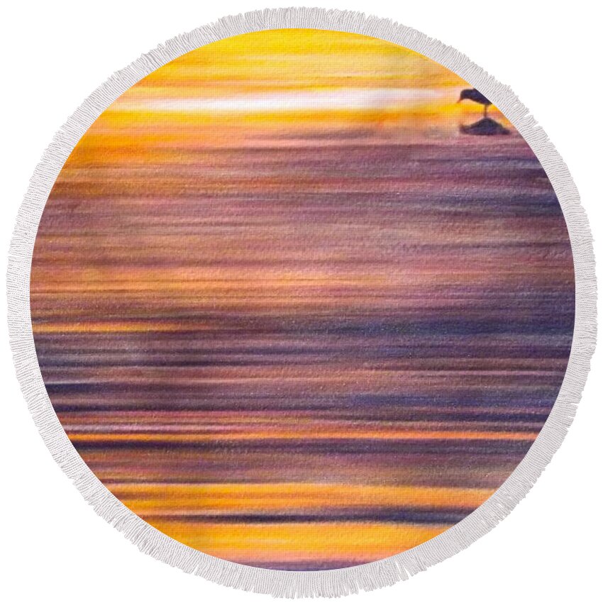 Sunset Round Beach Towel featuring the painting Sunset Reflections by Cara Frafjord