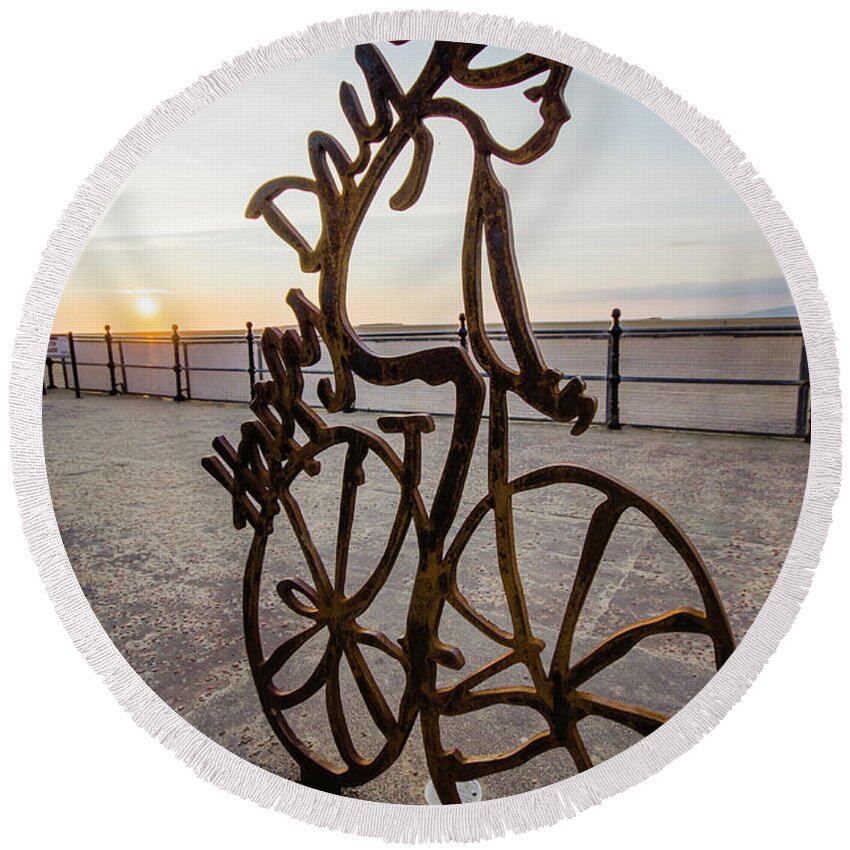 Statue Round Beach Towel featuring the photograph Sunset Rider by Spikey Mouse Photography