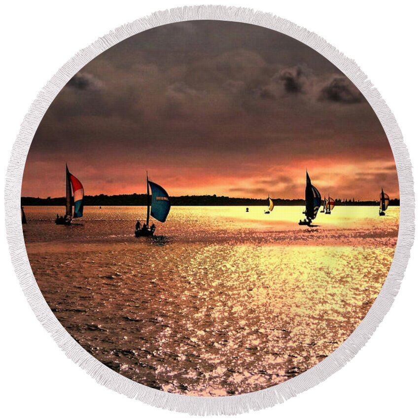 Sunset Round Beach Towel featuring the photograph Sunset Sail - Bermuda by Judy Palkimas