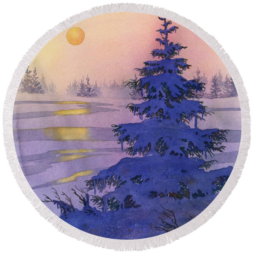 Sunset Solitaire Round Beach Towel featuring the painting Sunset Solitaire by Teresa Ascone