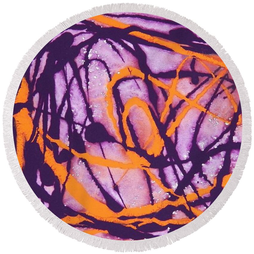 Abstract Round Beach Towel featuring the painting Sunset Twilight by Corinne Elizabeth Cowherd