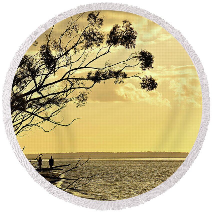 Fraser Island Round Beach Towel featuring the photograph Sunset walk by Andrei SKY