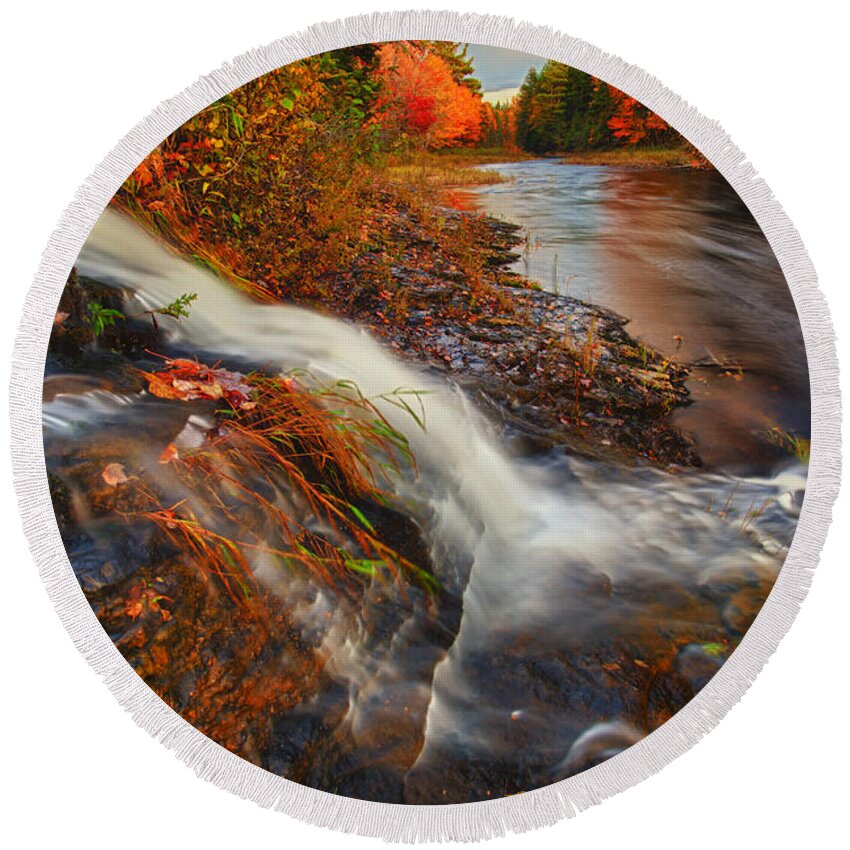 Kelly River Wilderness Round Beach Towel featuring the photograph Sunset Waterfall by Irwin Barrett