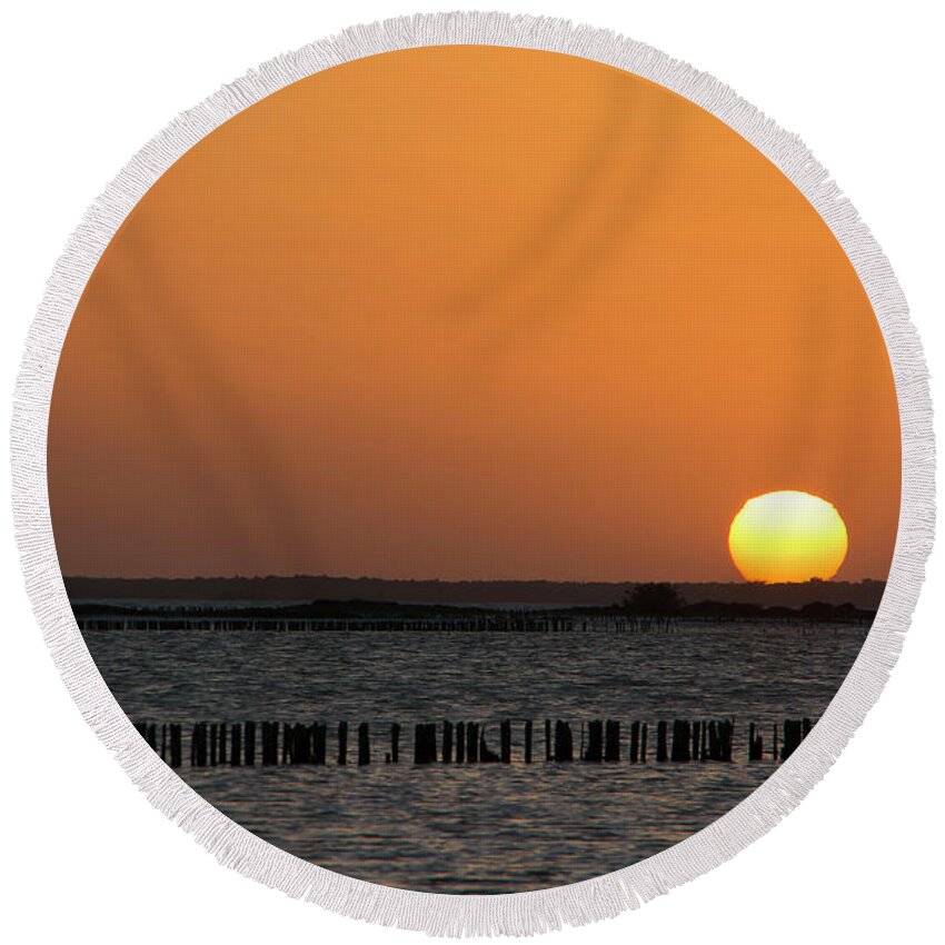 Sunset Round Beach Towel featuring the photograph Sunset, Yucatan by Maricela Castellanos