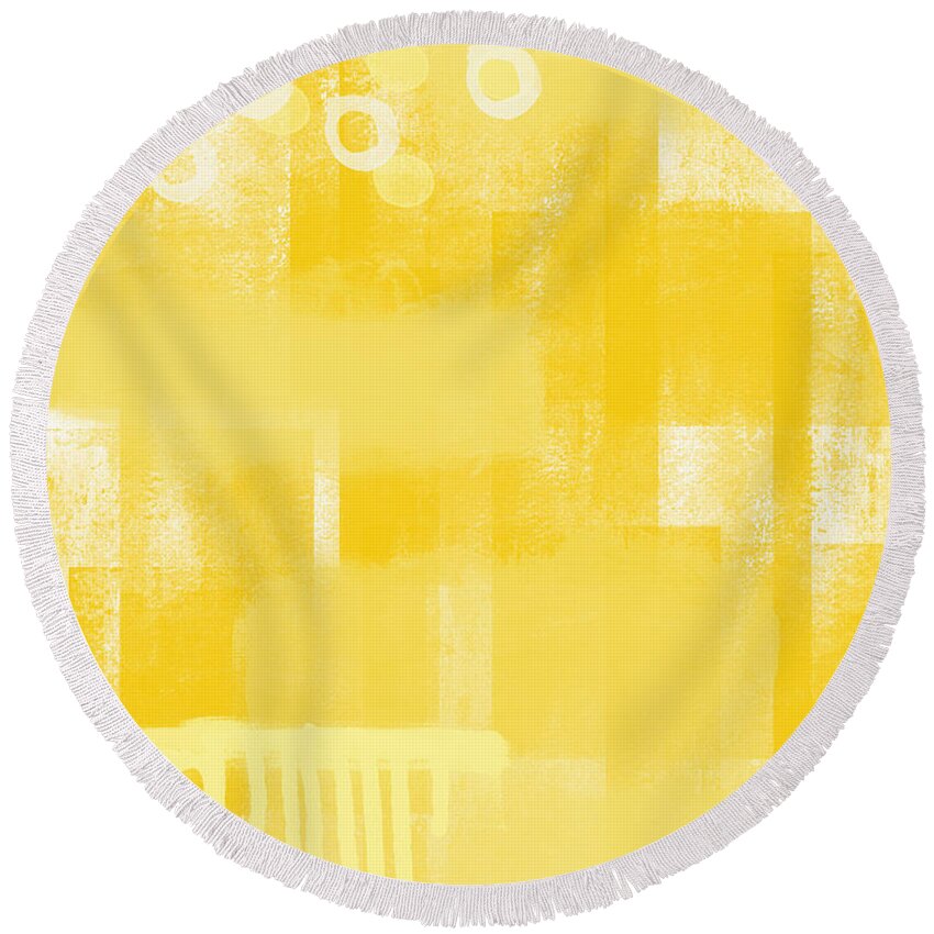 Sunshine Round Beach Towel featuring the painting Sunshine- abstract art by Linda Woods