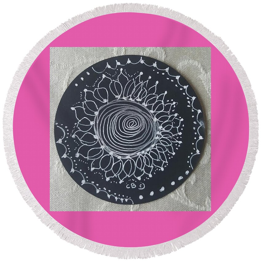 Zentangle Round Beach Towel featuring the drawing Sunshine by Carole Brecht