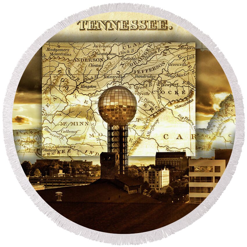 Knoxville Round Beach Towel featuring the photograph Sunsphere in the Skyline by Sharon Popek