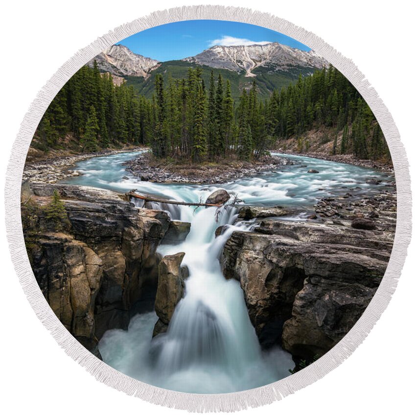 Alberta Round Beach Towel featuring the photograph Sunwapta Falls in Jasper National Park by James Udall