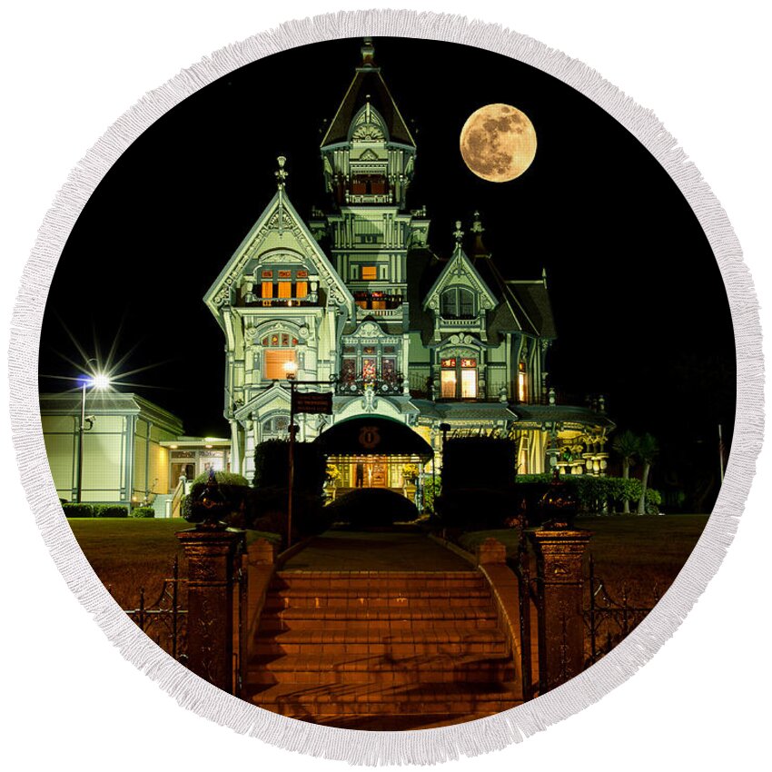 Moon Round Beach Towel featuring the photograph Super Moon over Carson Mansion by Greg Nyquist