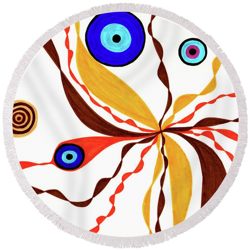 Abstract Round Beach Towel featuring the drawing Superficial by Lara Morrison