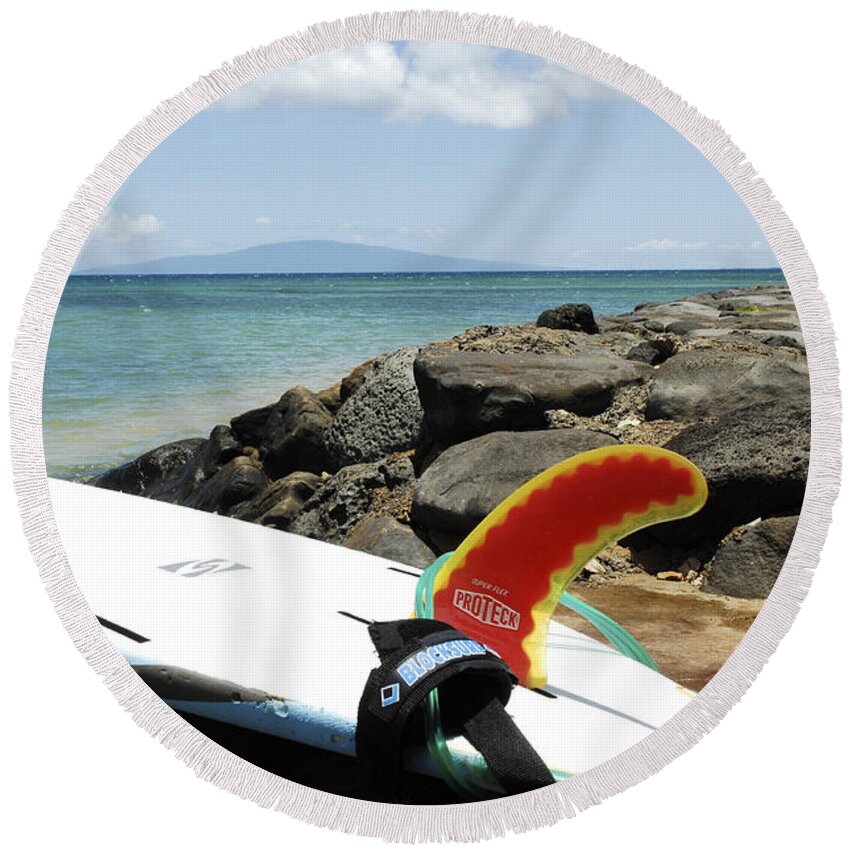 Surfboard Round Beach Towel featuring the photograph Surfboard on Maui by Micah May