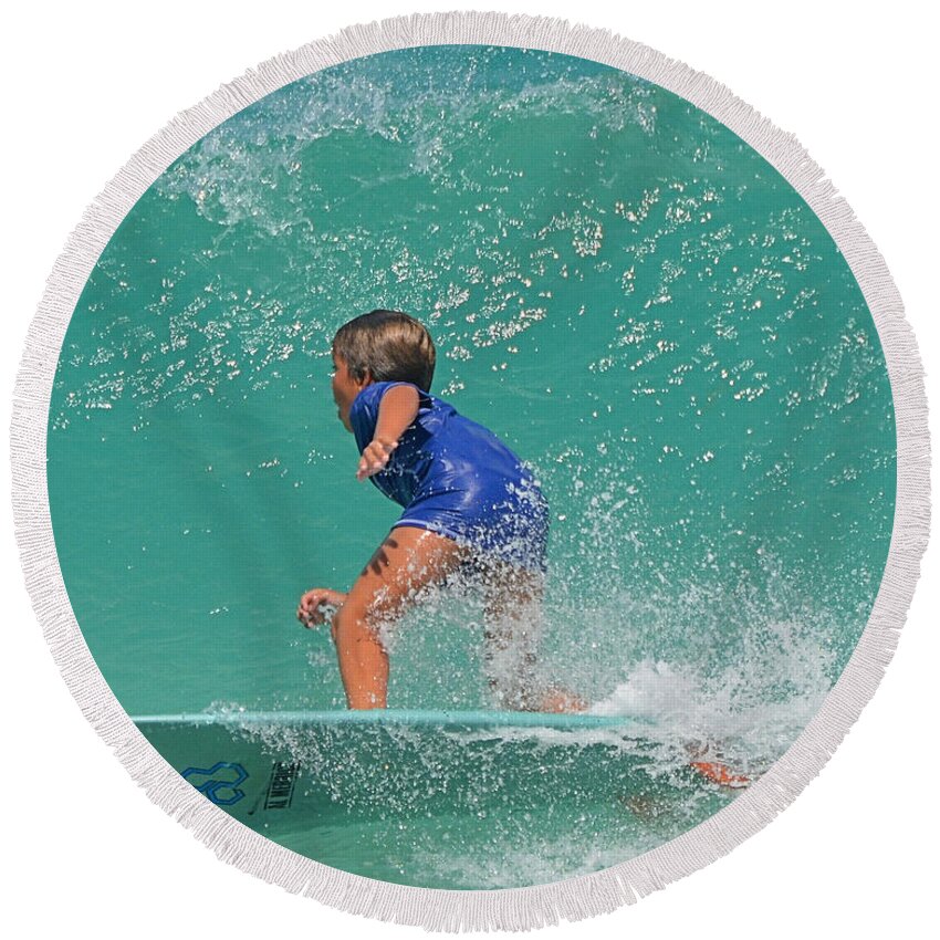 Boy Round Beach Towel featuring the photograph Surfer Boy by Newwwman