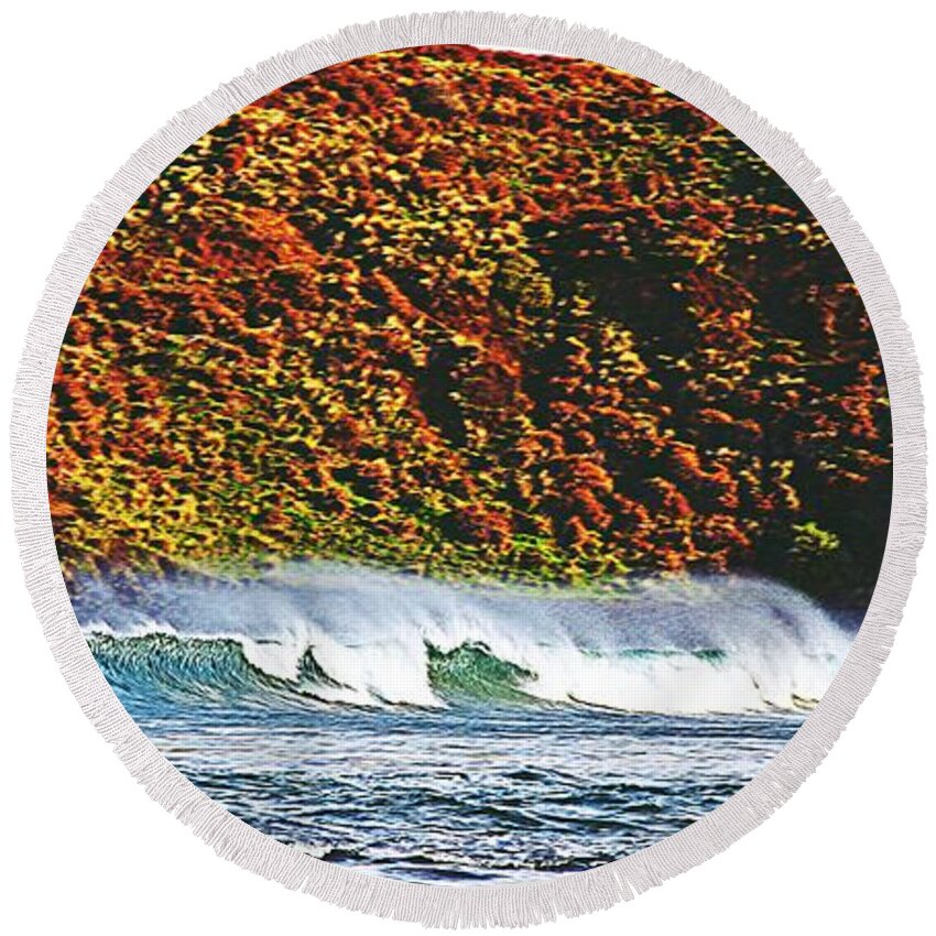 Surfing The Island Round Beach Towel featuring the photograph Surfing the Island by Blair Stuart